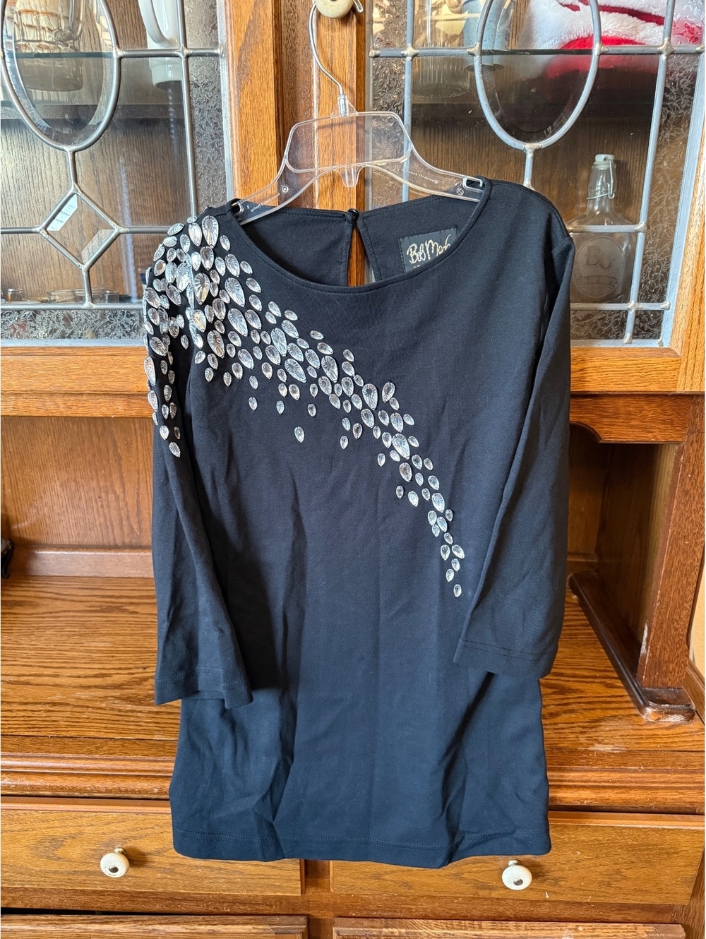 Bob Mackie Wearable Art black Rhinestone Top Women’s Size M Long Sleeve